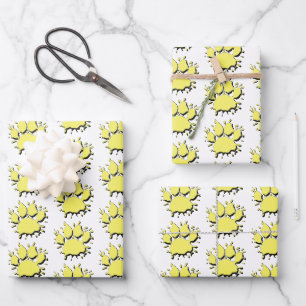 Gold Spritzer Dog Paw Zeichnend Muster Geschenkpapier Set