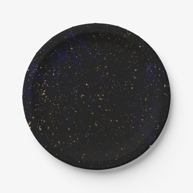 Gold Spritzer Modernes Lila blauer kosmisches Part Pappteller (Vorderseite)