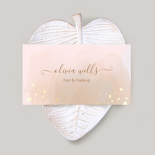 Gold Spritzer Script Tan Abstrakt Watercolor Visitenkarte (Von Creator hochgeladen)