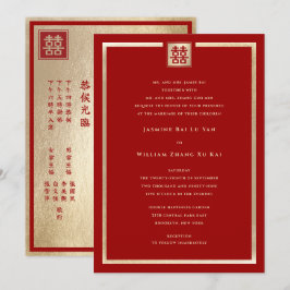 Gold Square Double Happiness Chic Chinesisch Hochz Einladung