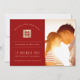 Gold Square Double Happy Chinese Wedding Foto Save The Date