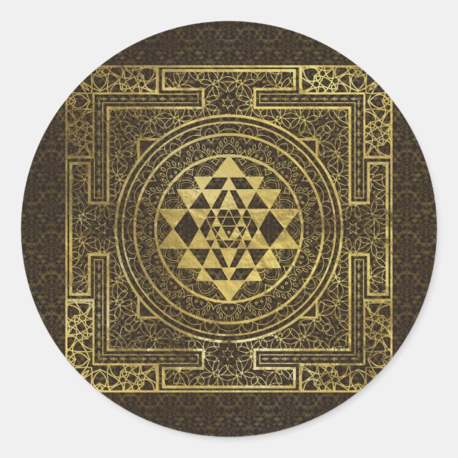 Gold Sri Yantra / Sri Chakra Runder Aufkleber (Vorderseite)