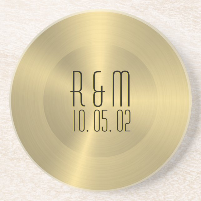 Gold Stainless Steel 2 Look Monogram Getränkeuntersetzer (Vorne)