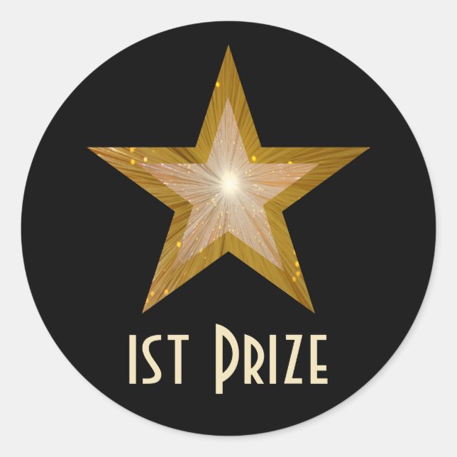 Gold Star "1. Preis" Rundaufkleber schwarz Runder Aufkleber (Vorderseite)