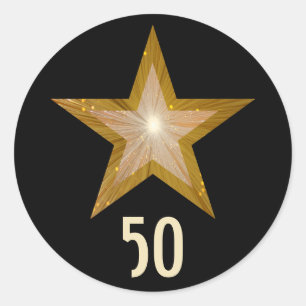 "Gold" Star "50" Rundaufkleber schwarz Runder Aufkleber