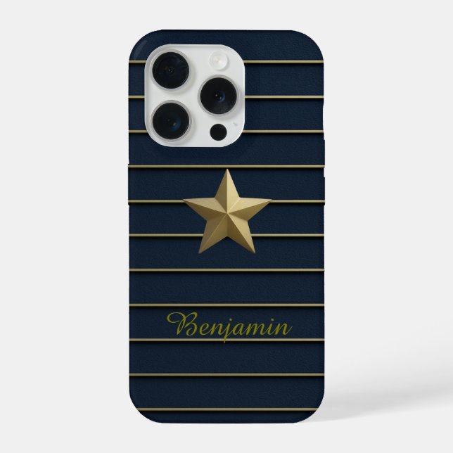 Gold Star auf Navy Blue iPhone 15 Pro Hüllen iPhone 15 Pro Hülle (Rückseite)