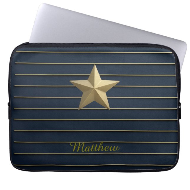 Gold Star auf Navy Blue Laptopschutzhülle (Vorderseite)