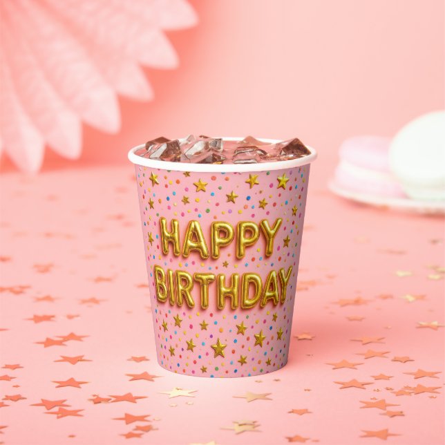 Gold Star Birthday Cup. Pappbecher (Insitu)