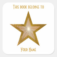 "Gold" Star Buchzeichen-Aufkleber weiß