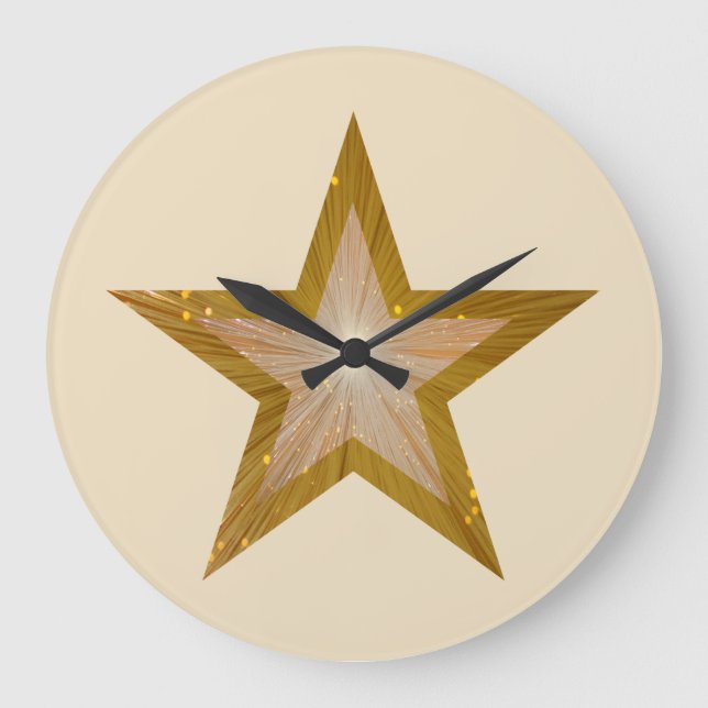 "Gold" Star clock round cream Große Wanduhr (Vorderseite)