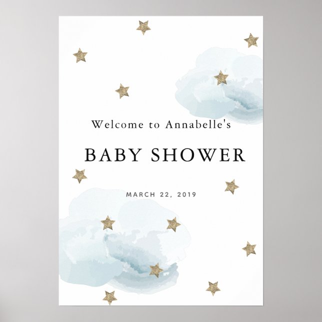 Gold Star & Cloud Twinkle Baby Dusche Begrüßungsze Poster (Vorne)