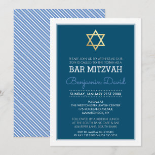 GOLD STAR DAVID Bar mitzvah Modernes Blau Einladung