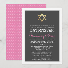 GOLD STAR DAVID bat mitzvah modern grau rosa Einladung