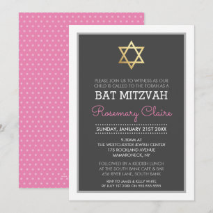 GOLD STAR DAVID bat mitzvah modern grau rosa Einladung