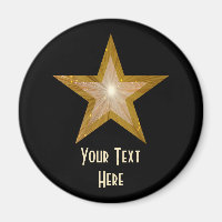 "Gold" Star "Dein Text" Kühlschrankmagnet schwarz
