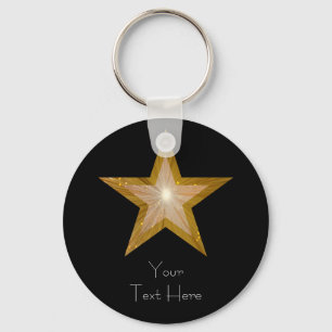Gold Star "Dein Text" Schlüsselanhänger schwarz