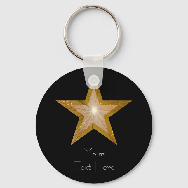 Gold Star "Dein Text" Schlüsselanhänger schwarz (Vorderseite)