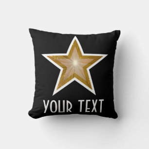 "Gold" Star "Dein Text" Wurfkissenquadrat schwarz Kissen