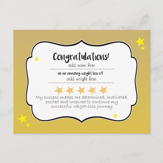 Gold Star Diet Fitness Gratulation Zertifizierung Postkarte (Vorderseite)