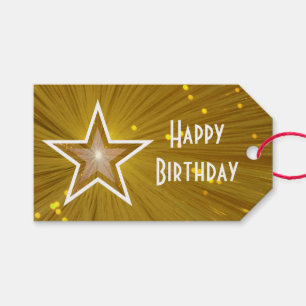 Gold Star-Druck Glücklicher Geburtstagsweißtext Geschenkanhänger
