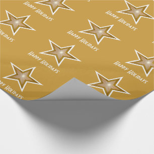 Gold Star Druck Happy Holidays goldener Text Geschenkpapier