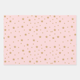 Gold Star Eleganter Glitzer Moderne Girl Baby Dusc Geschenkpapier Set