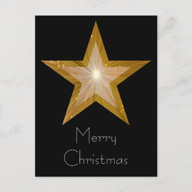 Gold Star "Frohe Weihnachten" Postkarte schwarz (Vorderseite)