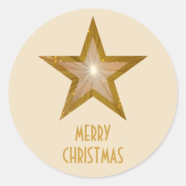 Gold Star "Frohe Weihnachten" Rundaufkleber Runder Aufkleber (Vorderseite)