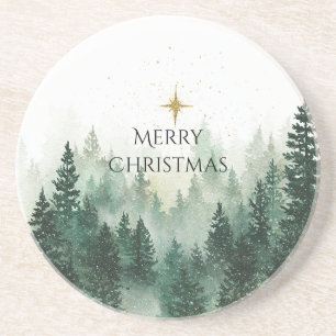 Gold Star Grüne Bäume Weihnachten Getränkeuntersetzer