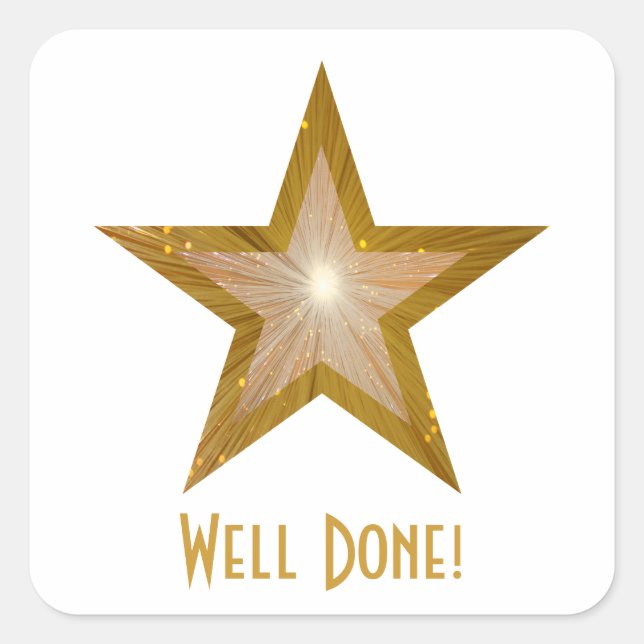 Gold Star "Gut gemacht" quadratischer Aufkleber we (Vorderseite)