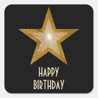 Gold Star "Happy Birthday"-Aufkleber schwarz