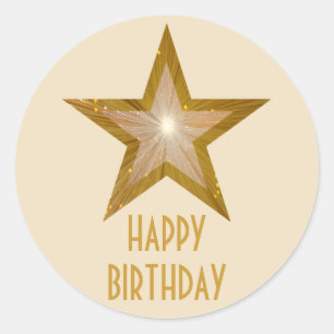 Gold Star "Happy Birthday" Rundaufkleber Runder Aufkleber