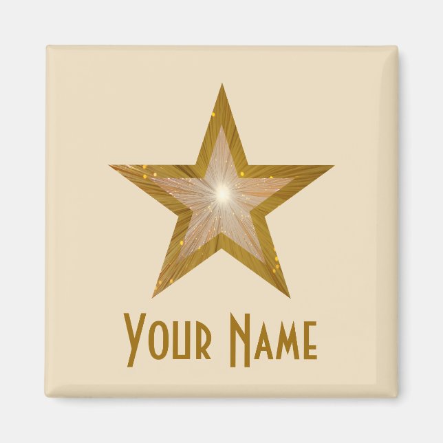 "Gold" Star "Ihr Name" Kühlschrankmagnet-Creme Magnet (Vorne)