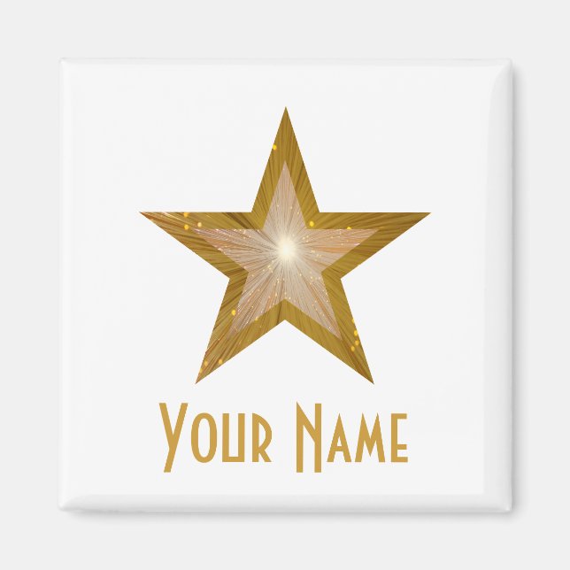 "Gold" Star "Ihr Name" Kühlschrankmagnet-Quadrat w Magnet (Vorne)