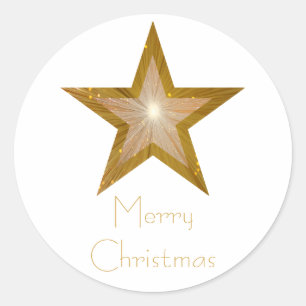 Gold Star 'Joyeux Noël' rond autocollant blanc