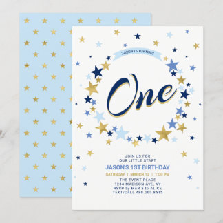 Gold Star | Junge 1. Geburtstag Einladung
