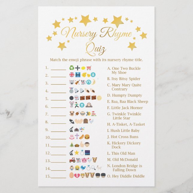 Gold Star Kinderzimmer Rhyme Baby Dusche Emoji Spi Flyer (Vorne)