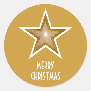 Gold Star "Merry Christmas" Rundaufkleber gelb Runder Aufkleber