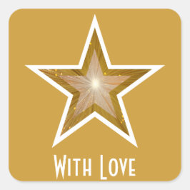 "Gold"-Star "Mit Liebe"-Aufkleber gelb Quadratischer Aufkleber
