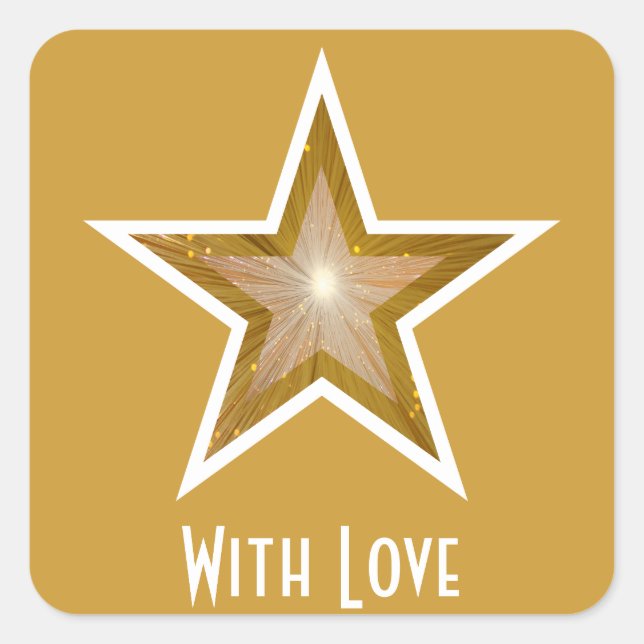 "Gold"-Star "Mit Liebe"-Aufkleber gelb Quadratischer Aufkleber (Vorderseite)