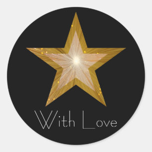 Gold Star "Mit Liebe" Rundaufkleber schwarz Runder Aufkleber