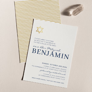 GOLD STAR Moderne Bar Mitzvah Minimalblau Einladung