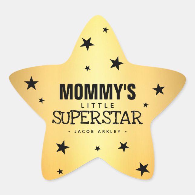 Gold Star Mommy's Little Superstar | Name Stern-Aufkleber (Vorderseite)