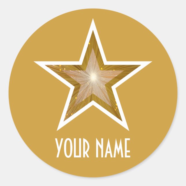 Gold Star "Name" Rundaufkleber gelb Runder Aufkleber (Vorderseite)