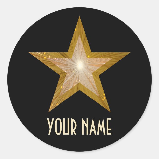 Gold Star "Name" Rundaufkleber schwarz Runder Aufkleber (Vorderseite)