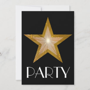 Gold Star "Party" Einladung schwarz