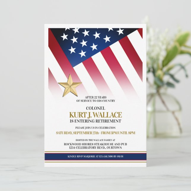 Gold Star Party für militärische Altersvorsorge Einladung (Stehend Vorderseite)