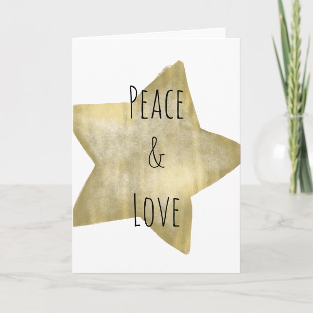Gold Star Peace Liebe Feiertagskarte (Vorderseite)