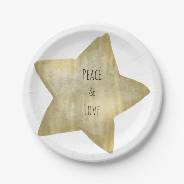 Gold Star Peace Liebe Pappteller (Vorderseite)