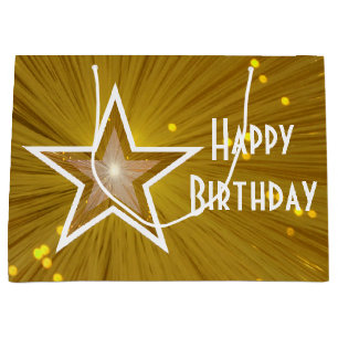 Gold Star Print Happy Birthday Weiß groß Große Geschenktüte